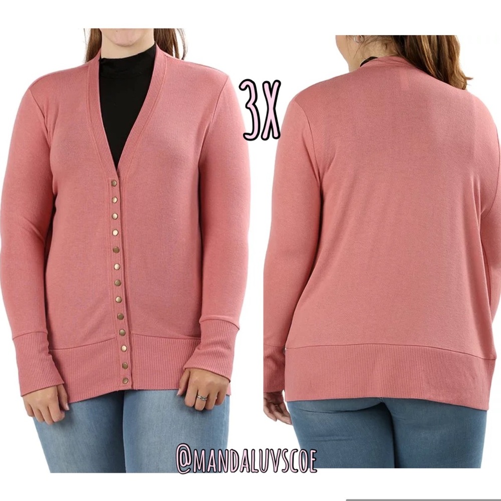 ⭐️Plus Size Snap Front Cardigan Ash Pink